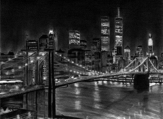 550x401 Brooklyn Bridge New York Pencil Drawing Posters - Drawing Brooklyn Bridge