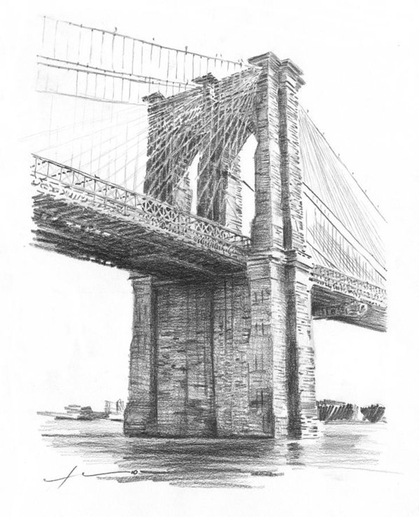 599x739 Brooklyn Bridge Pencil Drawing Poster - Drawing Brooklyn Bridge