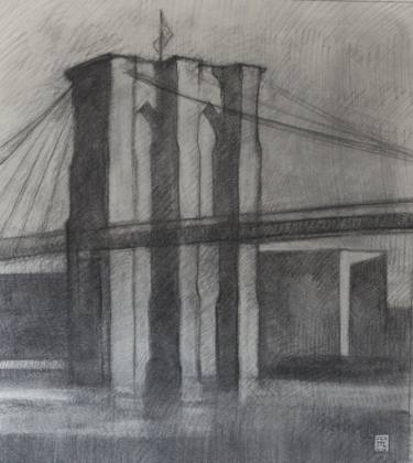 375x420 Brooklyn Bridge, A Charcoal Sketch Drawing - Drawing Brooklyn Bridge