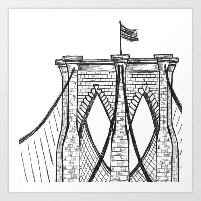 700x700 Brooklyn Bridge Drawing Art Print - Drawing Brooklyn Bridge