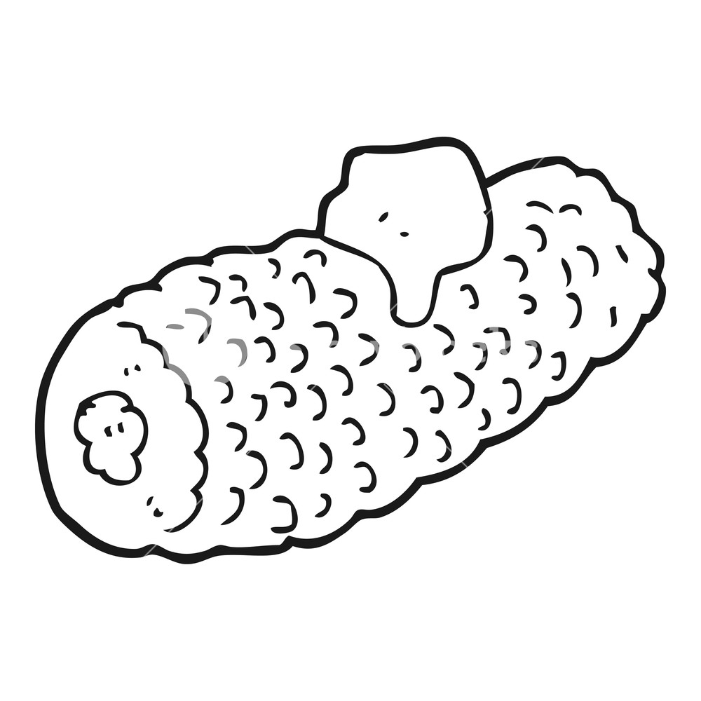 1000x1000 freehand drawn black and white cartoon corn on cob with butter - Drawing Butter