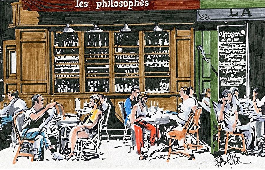 900x578 cafe les philosophes paris france drawing - Drawing Cafe