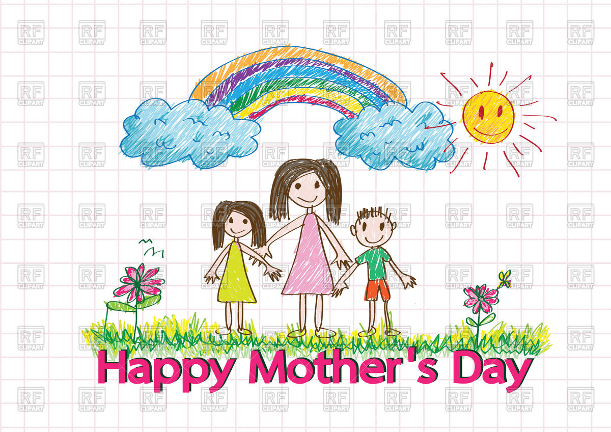 1200x848 Happy Mothers Day Card With Kids Drawing Family Vector Image - Drawing Card