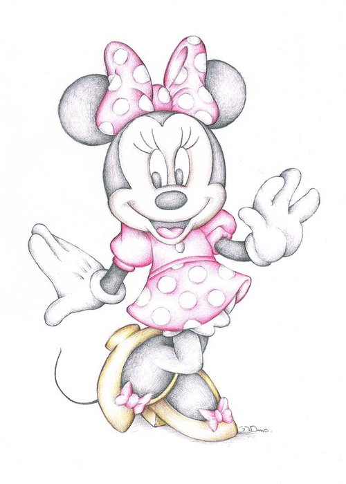 500x700 Minnie Mouse Disney Cartoon Colour Pencil Drawing Greeting Card - Drawing Card