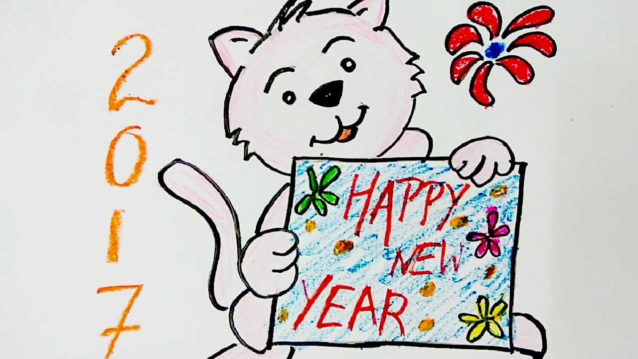 1280x720 new year greeting card diy, new year wish greeting card drawing - Drawing Card