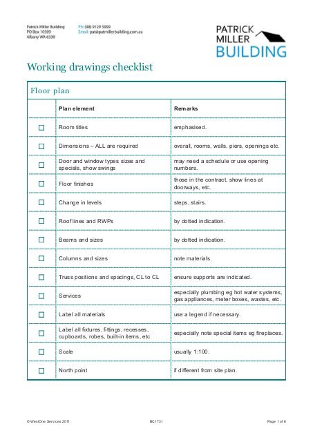 453x640 Working Drawings Checklist - Drawing Checklist