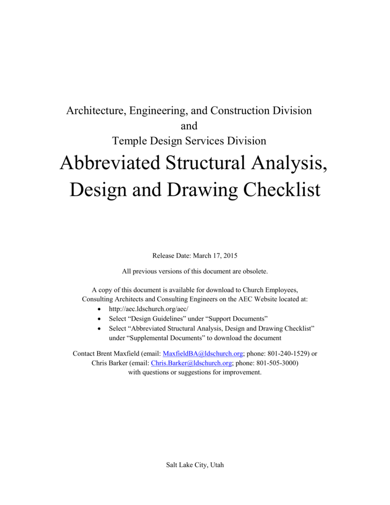 791x1024 Abbreviated Structural Analysis, Design And Drawing Checklist - Drawing Checklist