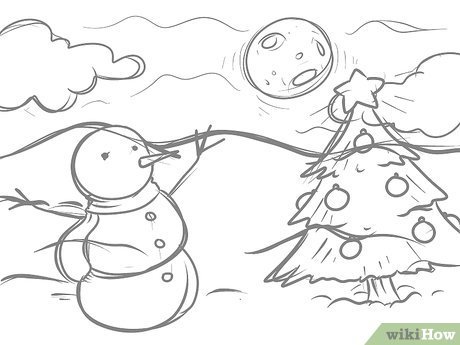 460x345 How To Draw A Christmas Landscape Steps - Drawing Christmas Pictures Step By Step
