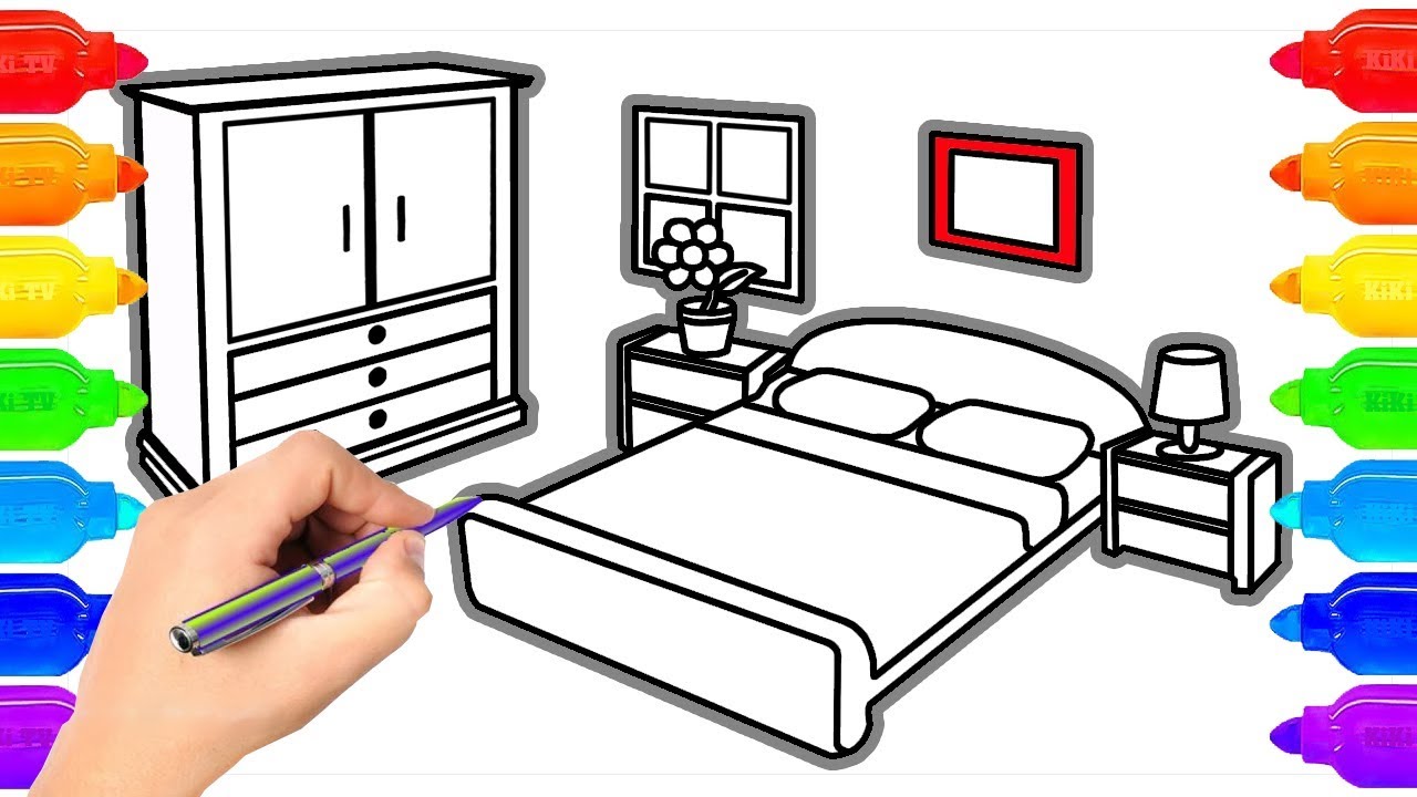 1280x720 How To Draw Bedroom And Coloring Pages For Kids Art Colours - Drawing Clipart
