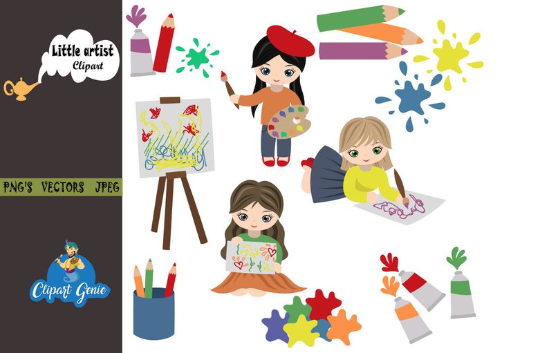 794x511 Little Artist Girl Drawing Clipart Drawing Clipart School Etsy - Drawing Clipart