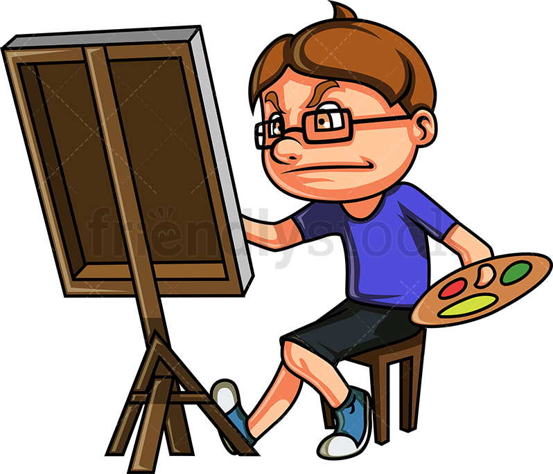 798x685 Nerdy Kid Drawing A Painting Cartoon Clipart Vector - Drawing Clipart