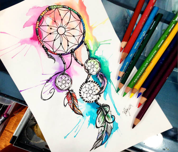 750x640 Dreamcatcher Color Drawing - Drawing Color Pictures