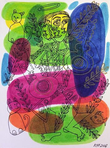 356x480 Ink Drawings With Color Kay Fine Art - Drawing Color Pictures