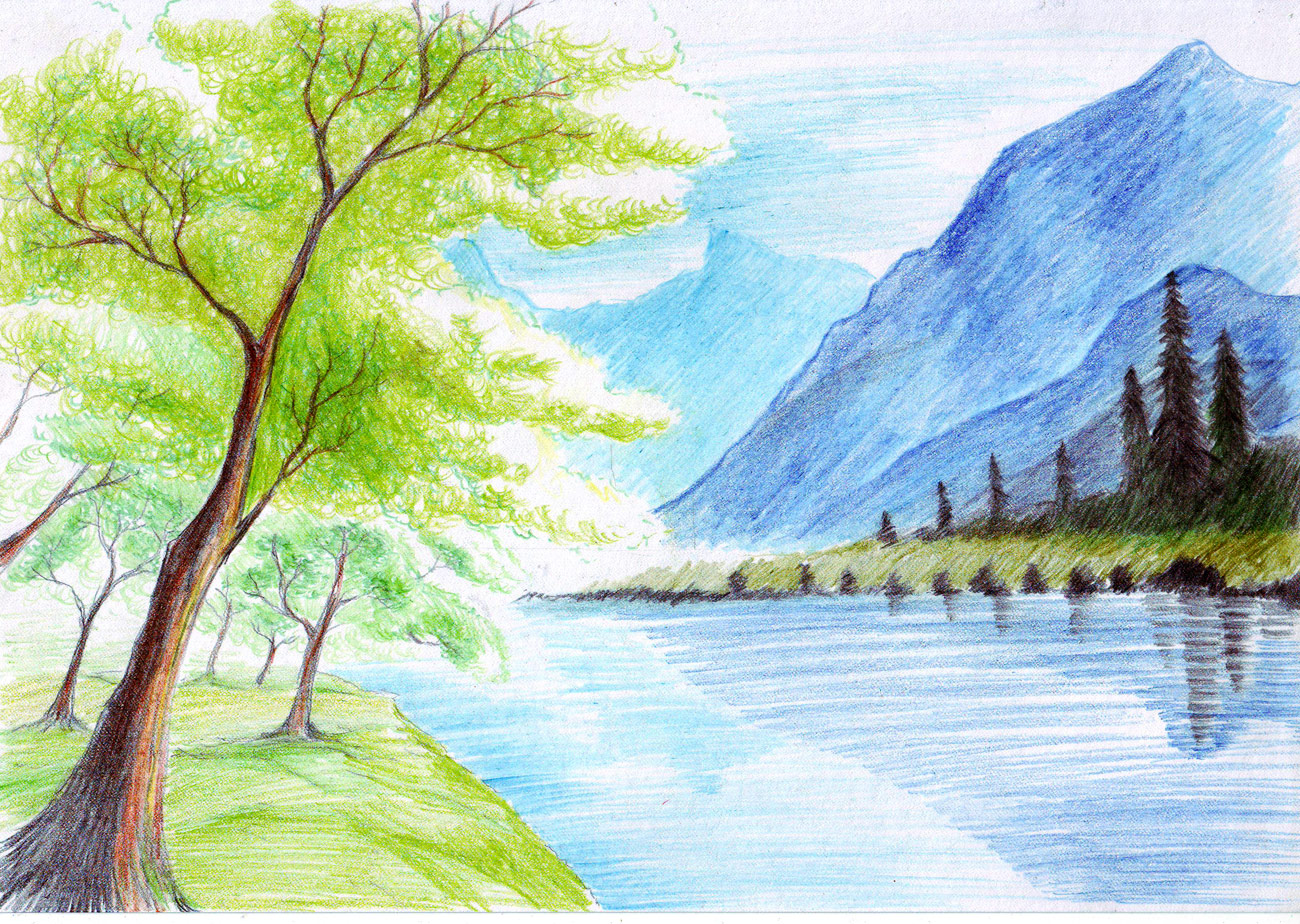 1300x924 Landscape Color Drawing Hd Wallpaper Pixelstalk Net - Drawing Color Pictures