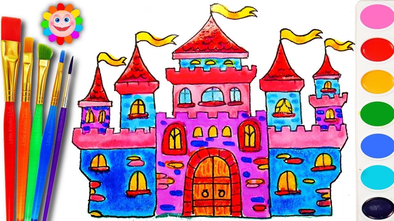 1280x720 how to draw and color a castle house for kids coloring book - Drawing Coloring Book