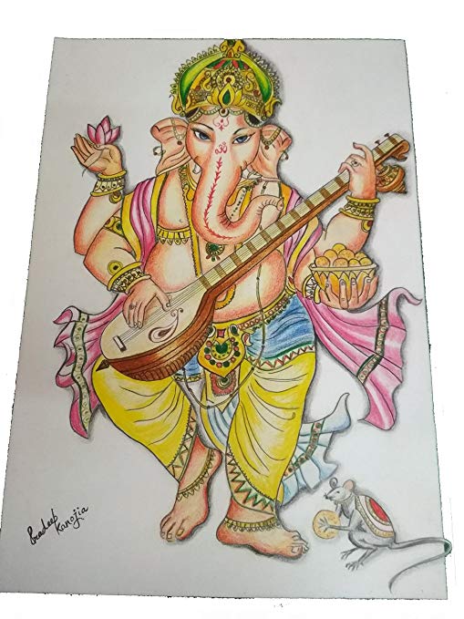 509x679 Buy Ganesha Handmade Colour Pencil Drawing On Sheet With Photo - Drawing Colour