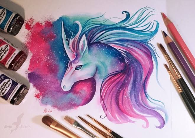 660x467 Colour Pencil Drawings Watercolor Colored Pencils Space Unicorn - Drawing Colour