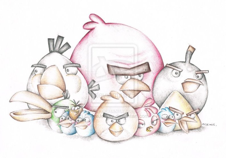 794x556 Angry Birds Game Art Colour Pencil Drawing High Quality Signed Etsy - Drawing Colour Game