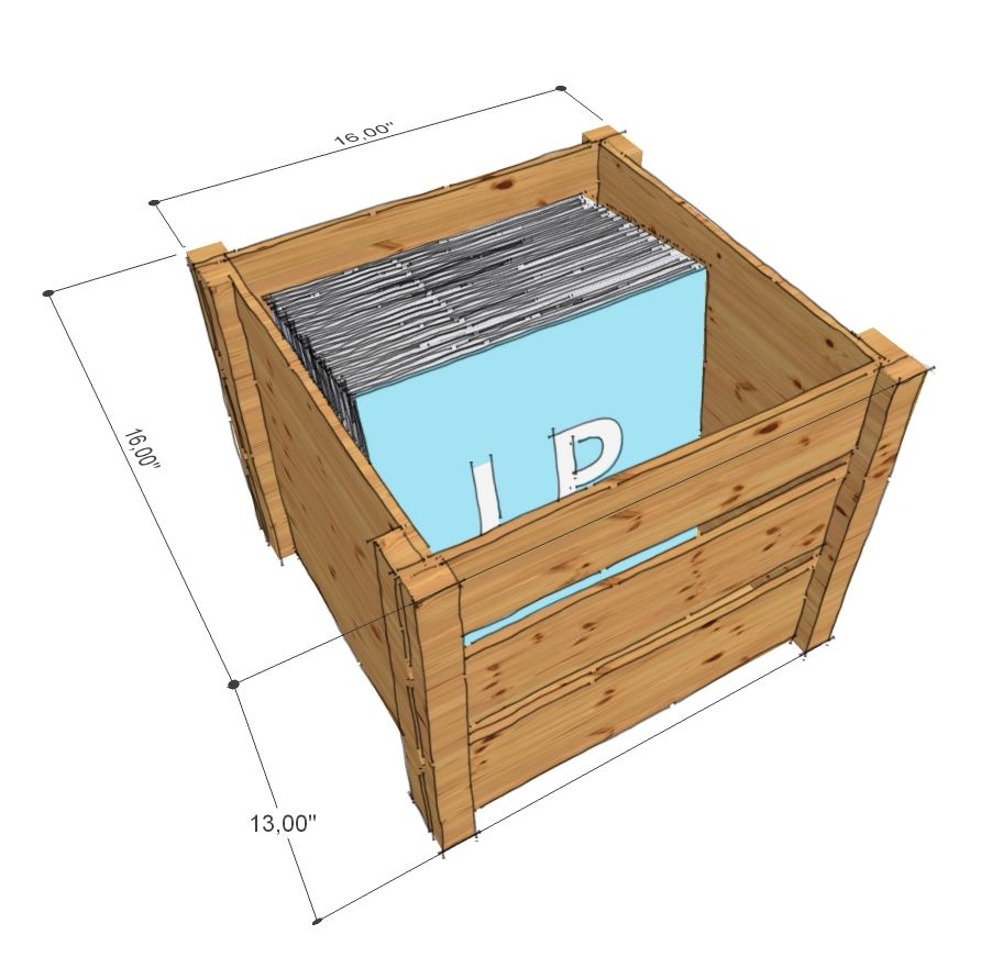 892x891 Lp Record Storage Crate - Drawing Crate