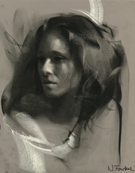 432x555 portrait drawing in charcoal demo with nathan fowkes - Drawing Demo