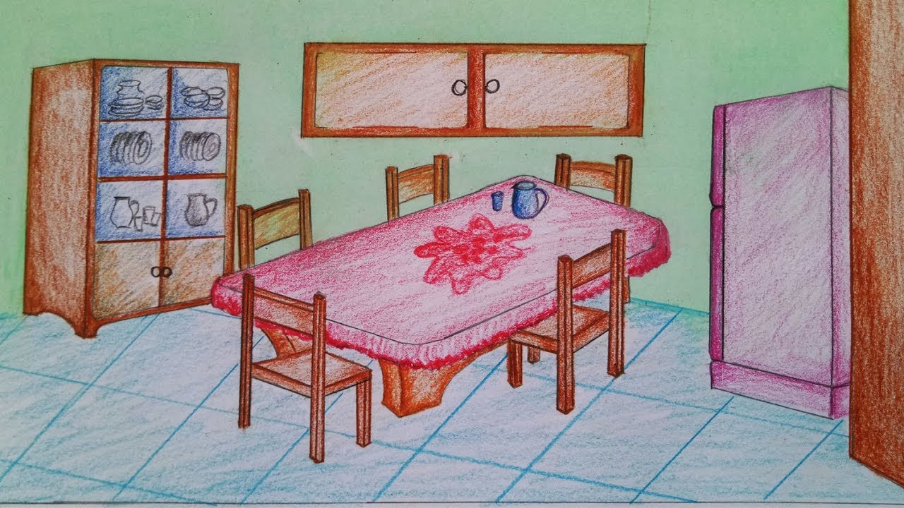 1280x720 how to draw dining room step - Drawing Dining Table