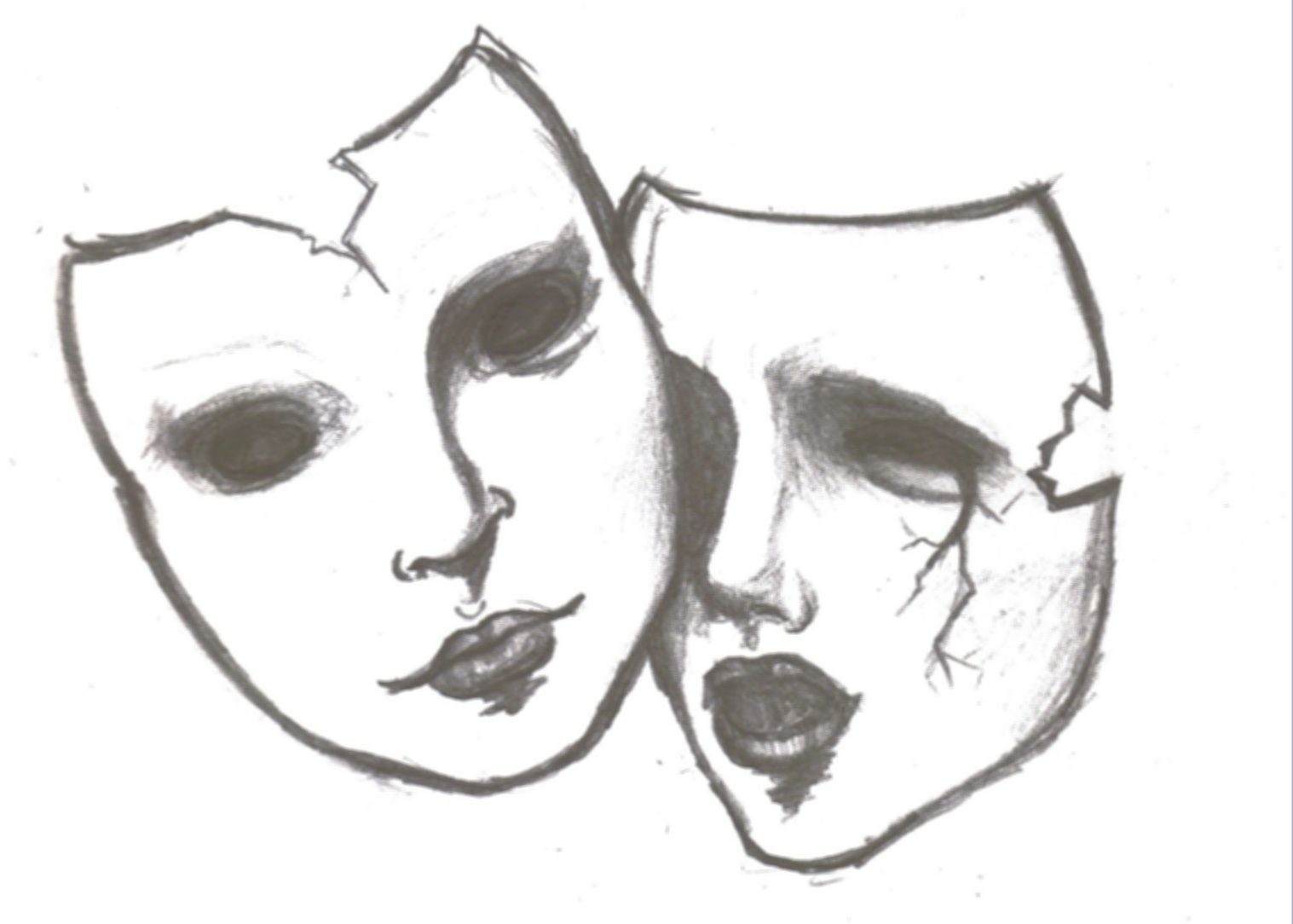 1517x1084 Anime Theater Mask Tattoo, Sad Drawings - Drawing Drama