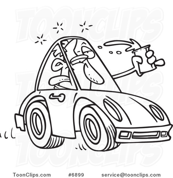 581x600 Cartoon Black And White Line Drawing Of A Drunk Driver - Drawing Driver