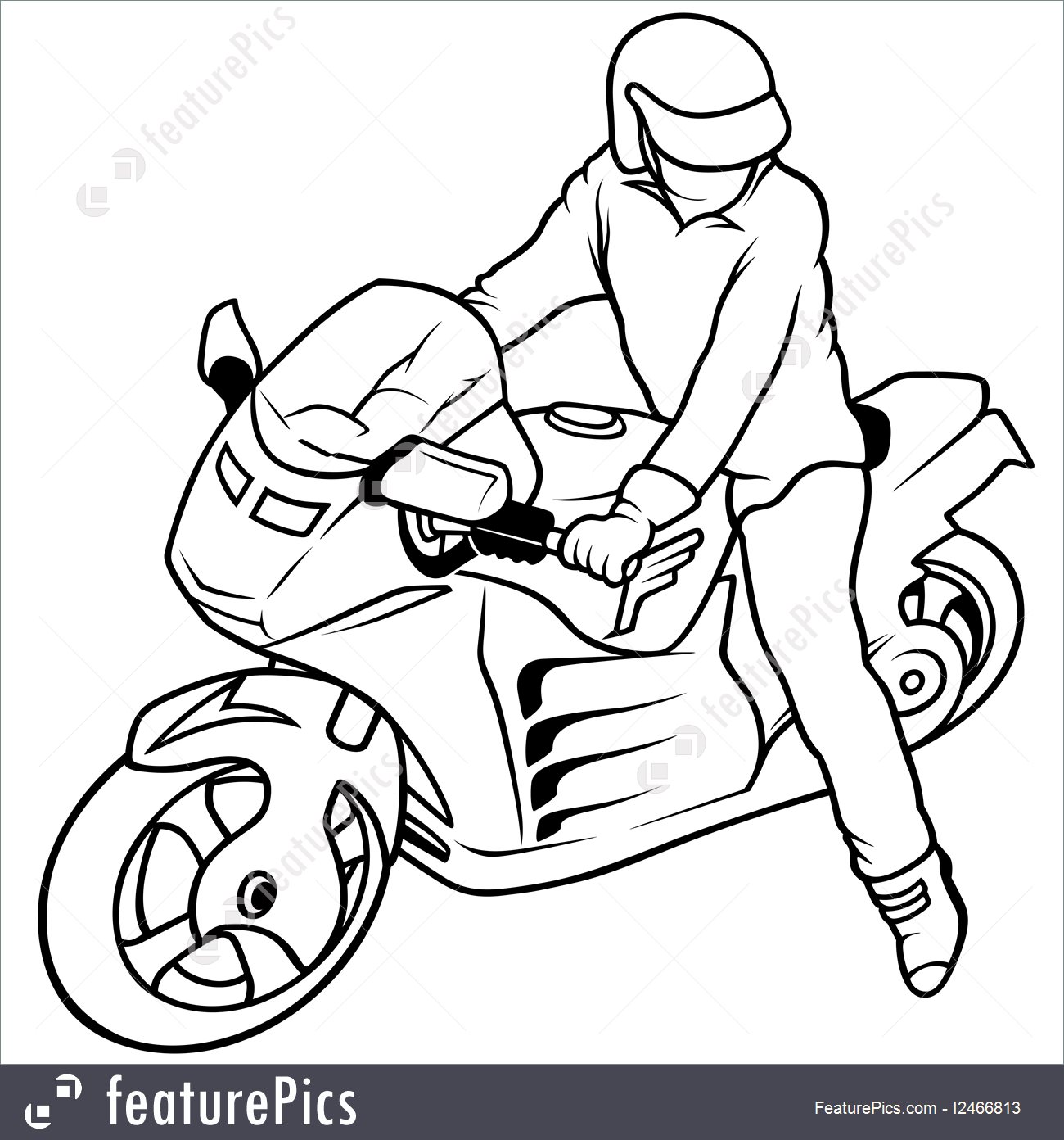 1300x1392 Transportation Motorcycle And Driver - Drawing Driver