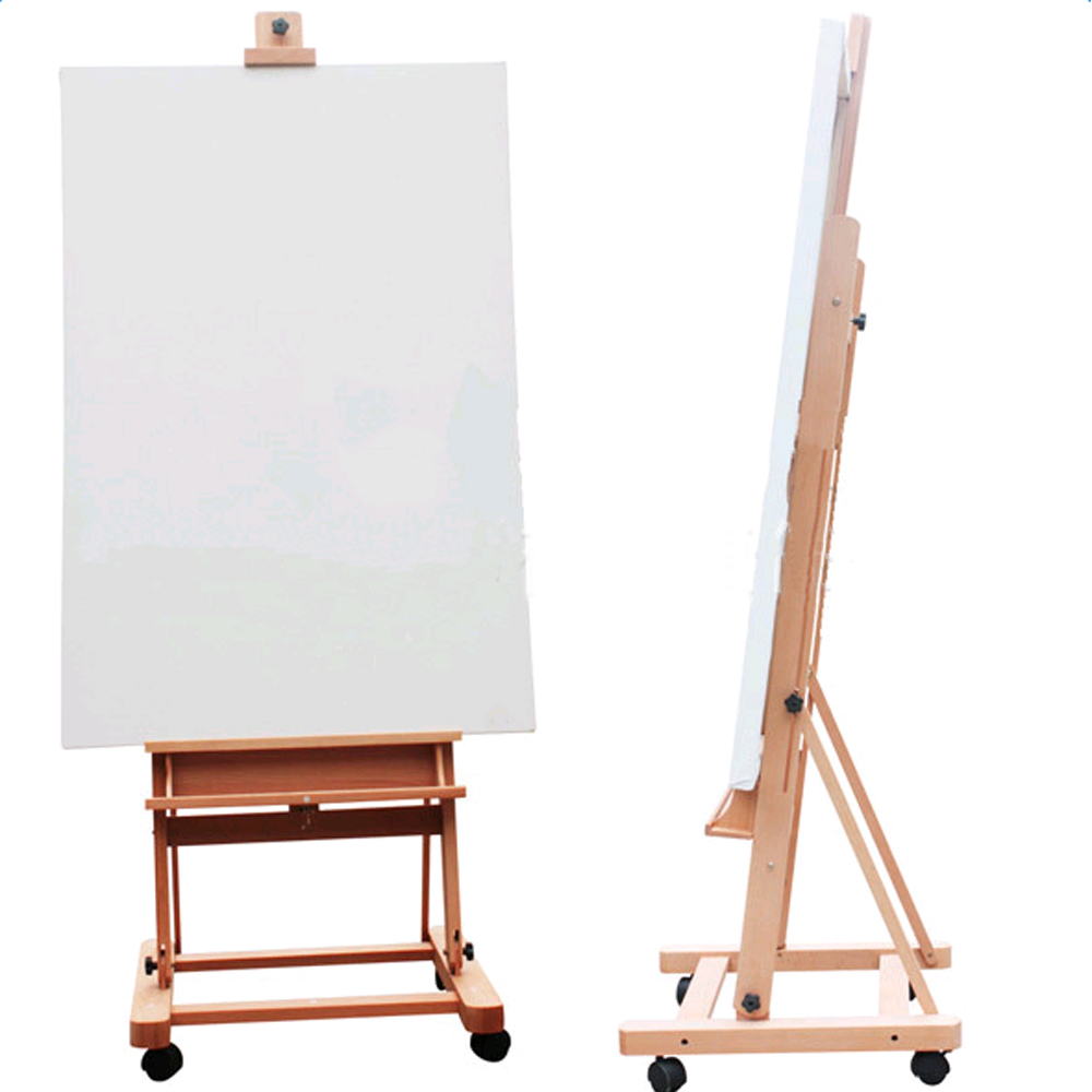 1000x1000 hot large h frame deluxe adjustable wood studio easel wcaster - Drawing Easel