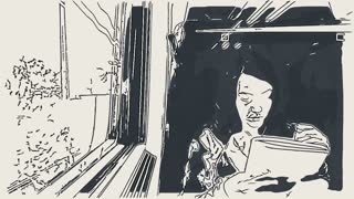 320x180 Girl Reading Magazine On The Train With Pencil Drawing Effect - Drawing Effect
