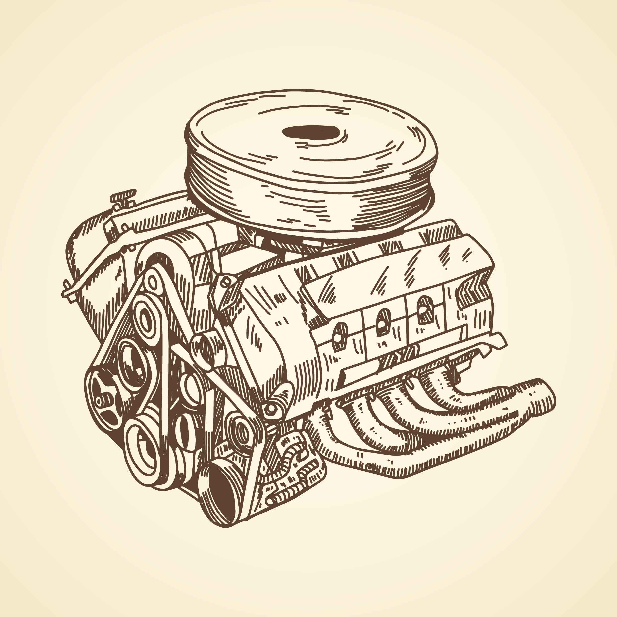2480x2480 Car Engine Drawing Free Vector Art - Drawing Engine