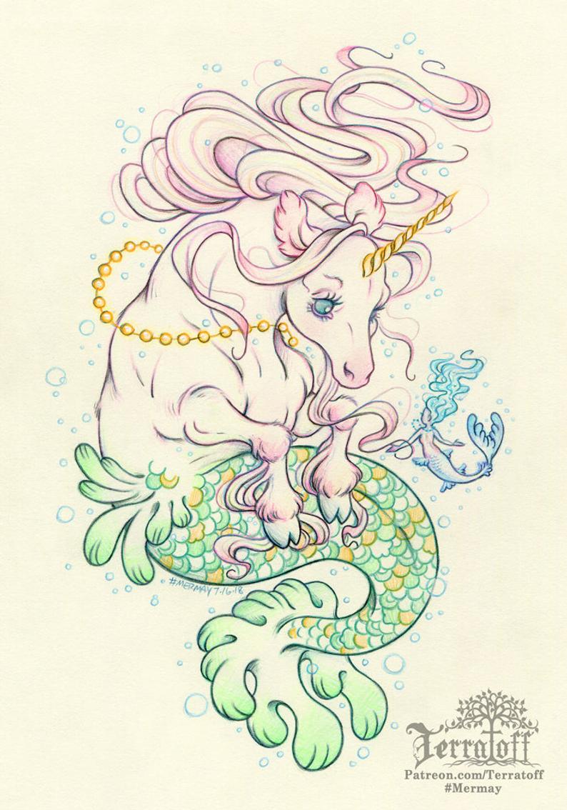 794x1134 Let Us Fade Original Mermacorn And Etsy - Drawing Fade