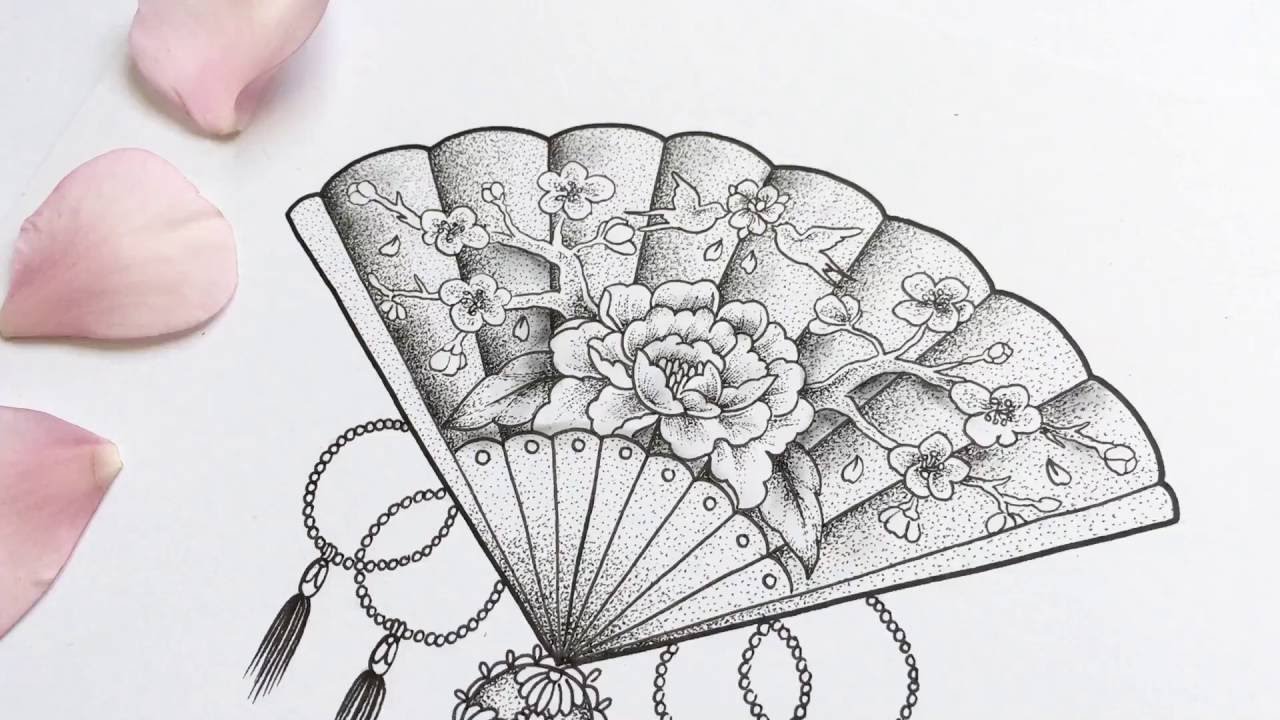 1280x720 chinese fan dotwork time lapse drawing - Drawing Fan
