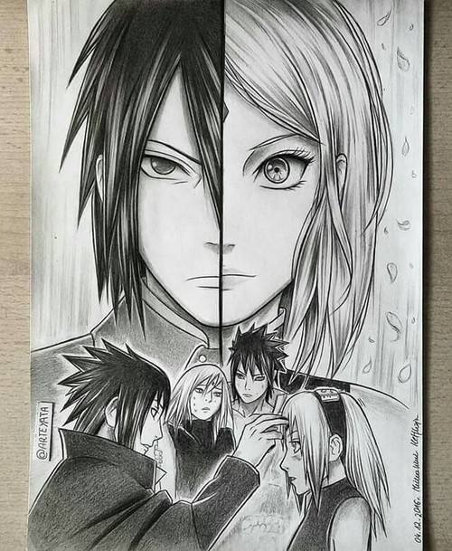 500x609 Drawing Fanart Arteyata Sasuke Sakura - Drawing Fanart