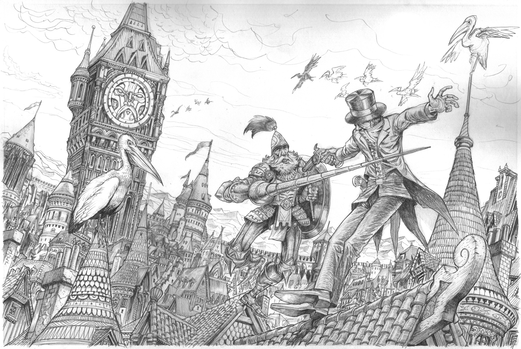 1789x1200 rooftop fight - Drawing Fight