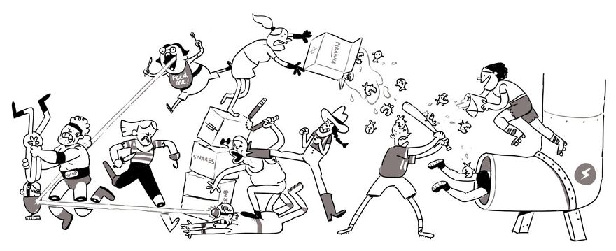 880x359 artist challenges himself to add one character to fight scene - Drawing Fight