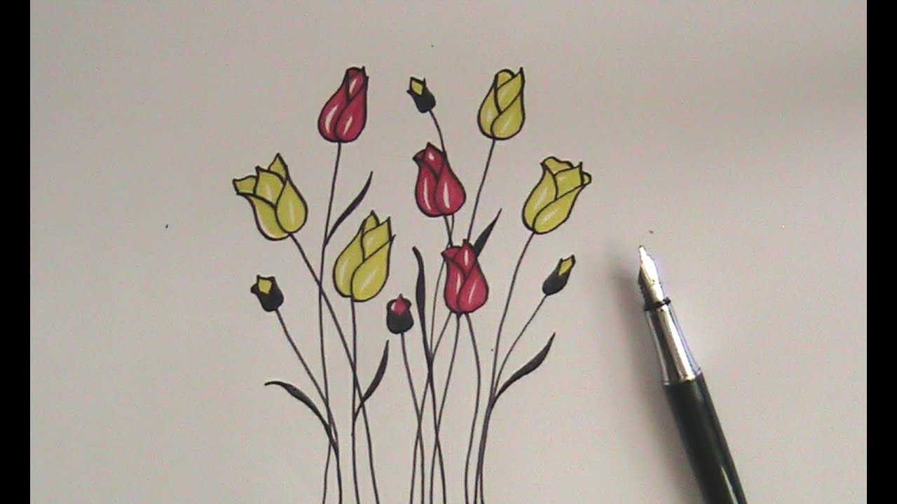 1280x720 how to draw flowers for beginners easy version tulip flowers - Drawing Flowers For Beginners