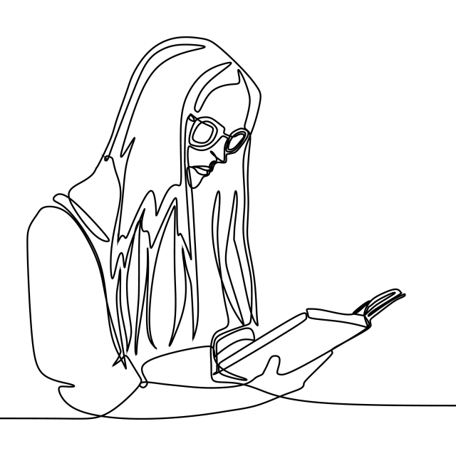 640x640 One Continuous Line Art Drawing A Girl Reading Book, Kid - Drawing For A Girl