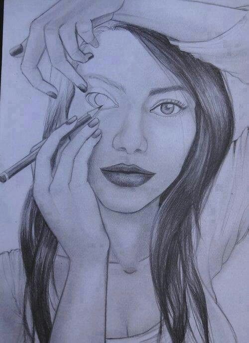 500x687 A Girl In A Drawing Drawing Her Right Eye For A Drawing - Drawing For A Girl