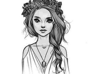 300x250 Beautiful Drawing Of A Girl With Flower Crown - Drawing For A Girl