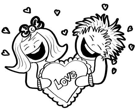 450x353 Drawing Boy And Girl Holding Love Heart For Valentine's Day - Drawing For A Girl