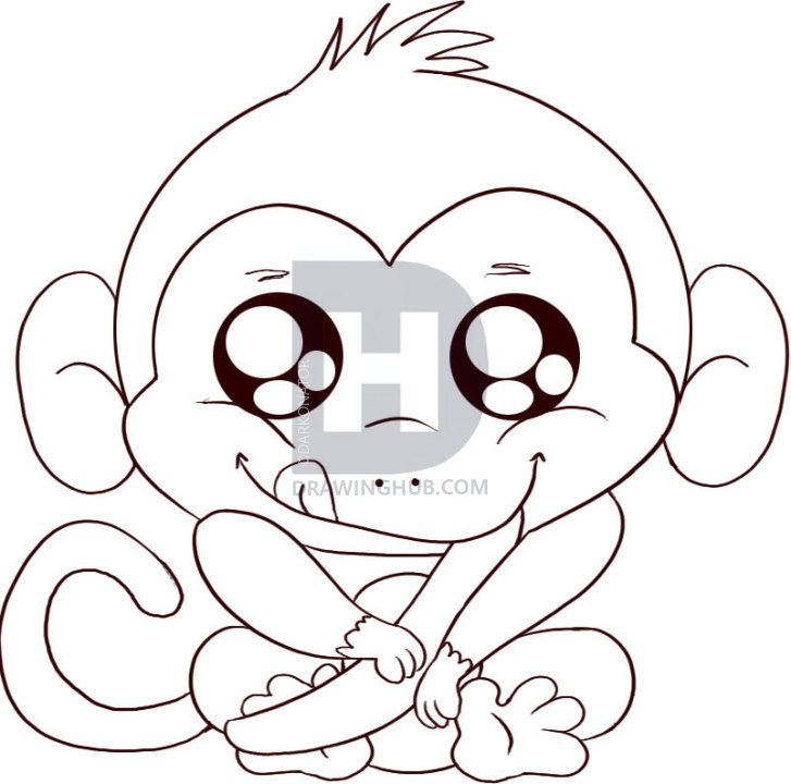727x720 How To Draw A Baby Monkey, Step - Drawing For Babies