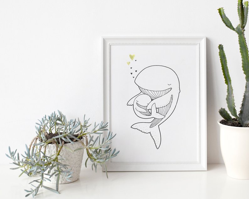 794x636 whale and baby poster card wall decoration for babies etsy - Drawing For Babies