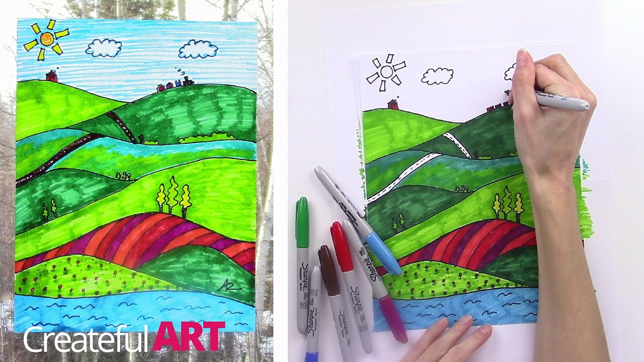 1280x720 How To Draw A Landscape Art Lesson For Kids - Drawing For Elementary Students