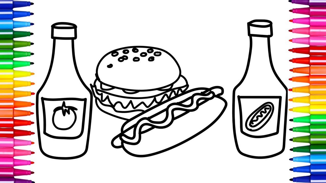 1280x720 Coloring Fast Food Learn The Colors Drawing Pages Learn Coloring - Drawing For Food