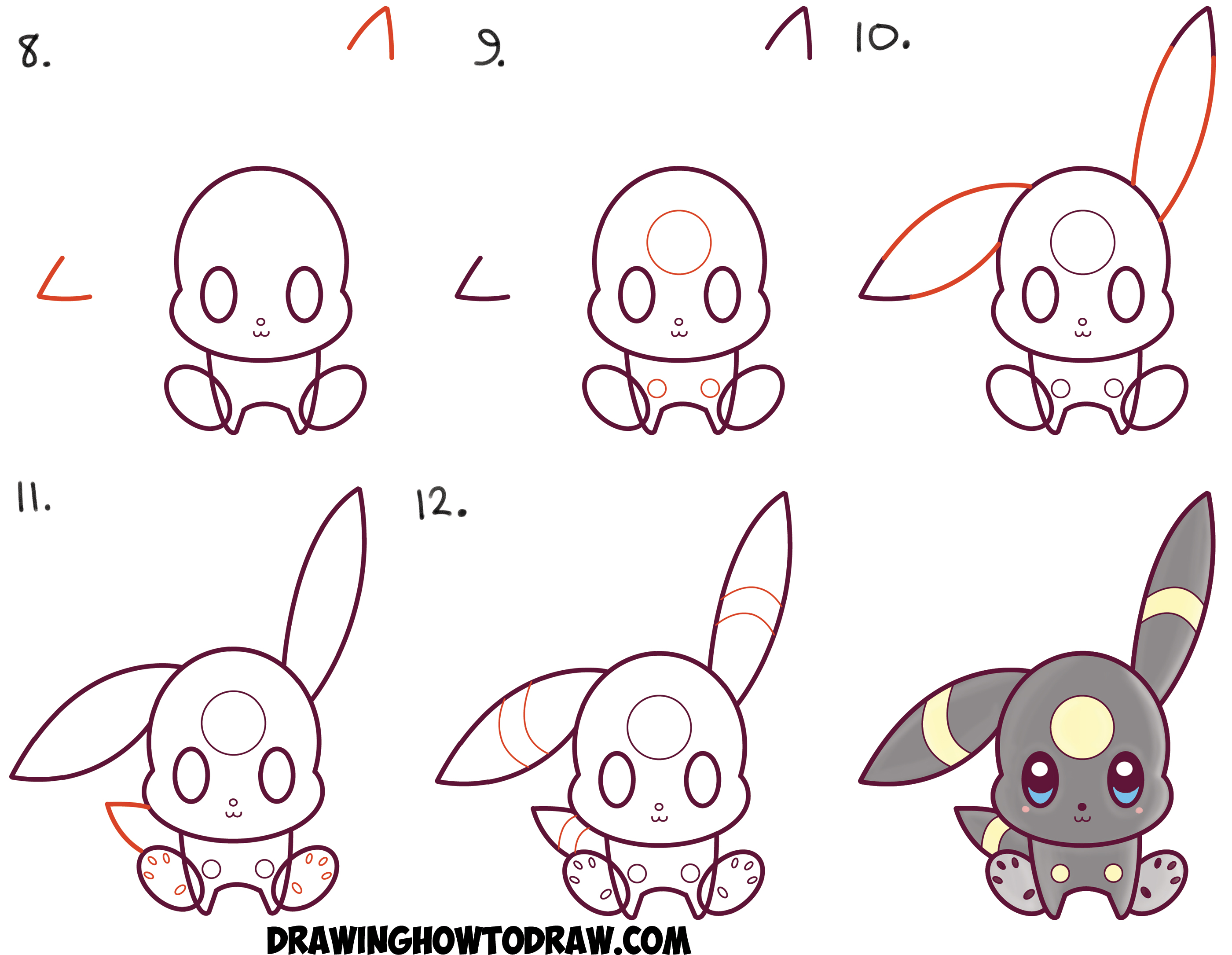 2800x2170 How To Draw Cute Kawaii Chibi Umbreon From Pokemon Easy Step - Drawing For Kids Step By Step