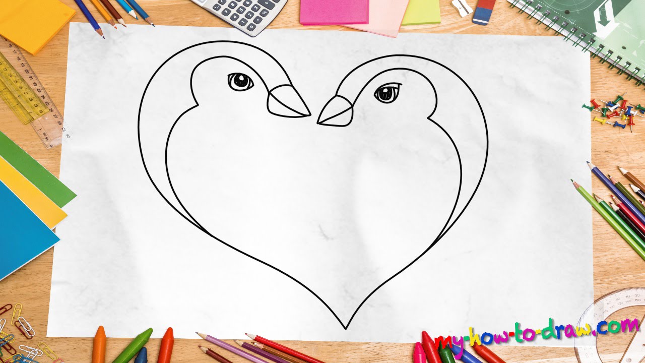 1280x720 How To Draw A Penguin Love Heart - Drawing For Kids Step By Step