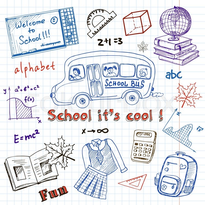 800x800 Set Of School Drawings On Chalkboard Stock Vector Colourbox - Drawing For School