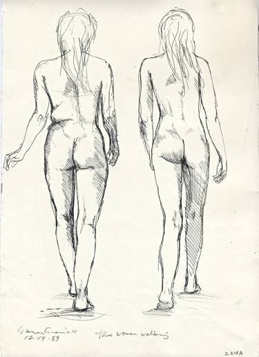 375x516 Two Women Walking Drawing - Drawing For Women