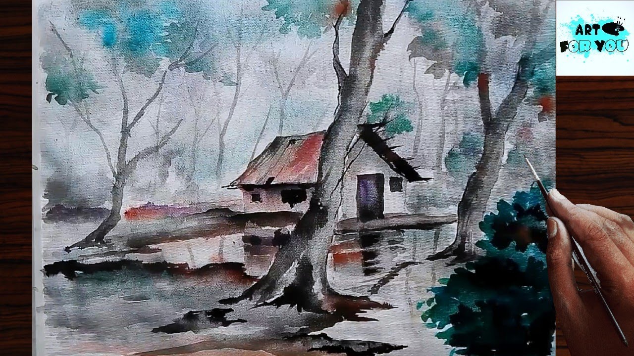 1280x720 How To Make Rainy Season Drawing From Watercolor Rainy Season - Drawing For You